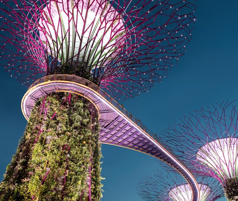 purple tree light Singapore landmark